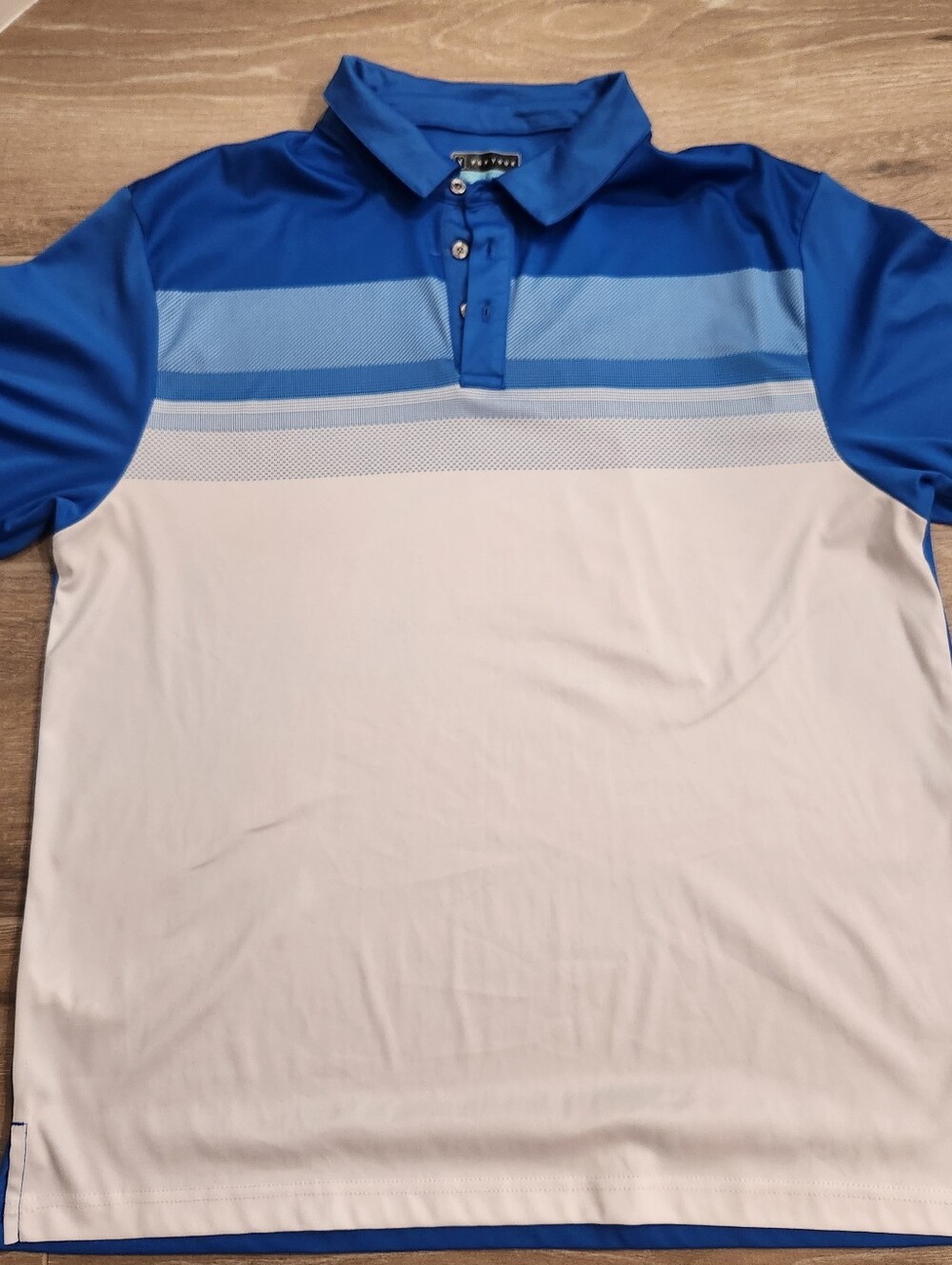 PGA Tour Blue and White Striped Chest Polo